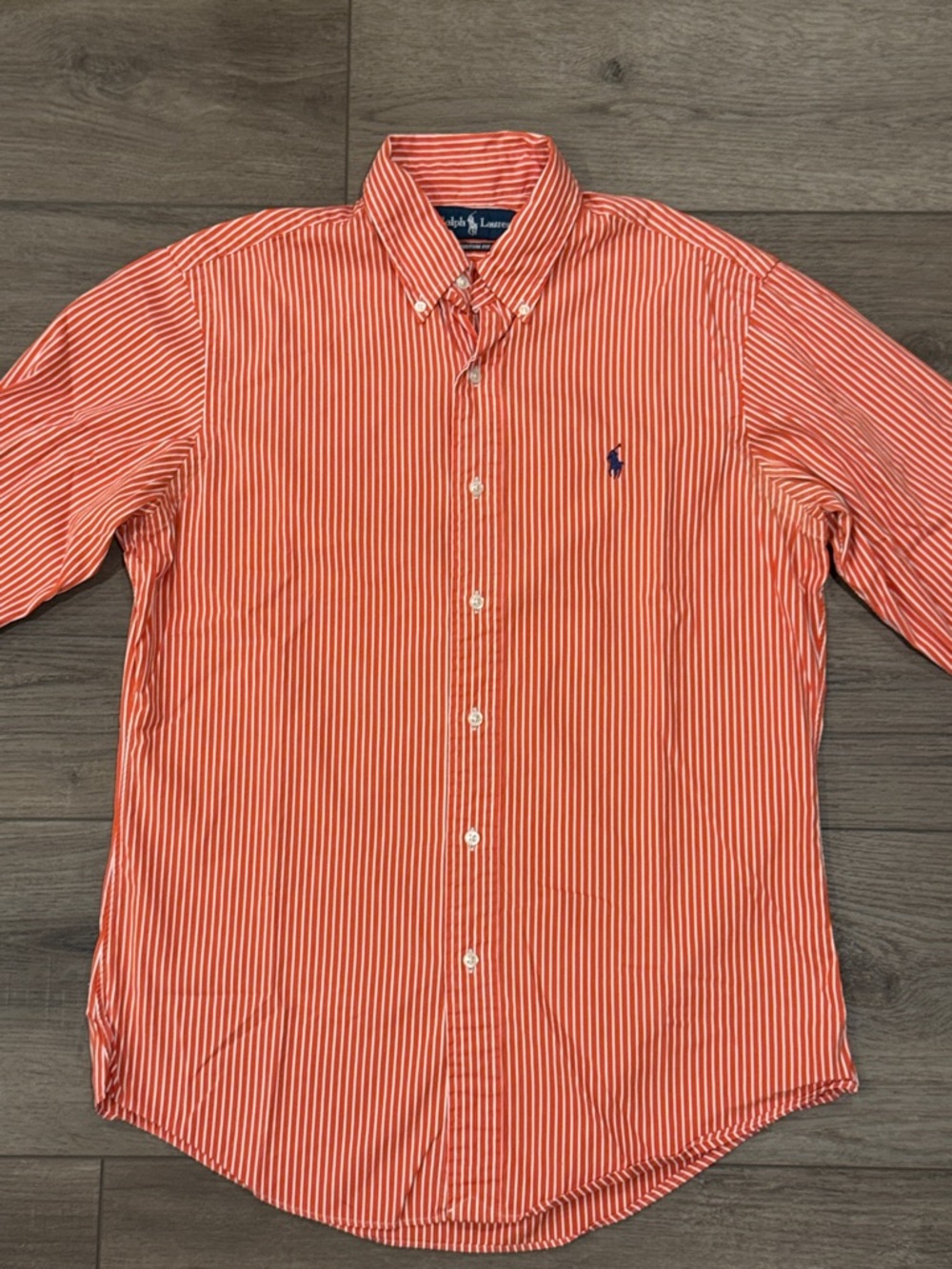 Polo by Ralph Lauren Coral and White Striped Button-Down Shirt